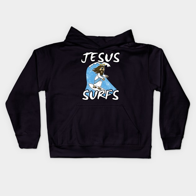 Christian Surfer, Jesus Surfs, Surfing Funny Kids Hoodie by doodlerob